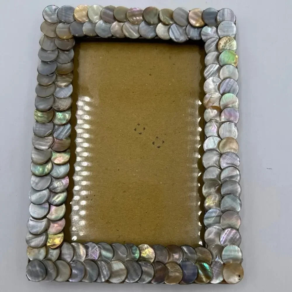 Coastal Shabby Chic Shell Mosaic Mother of Pearl 5x7 Freestanding Portrait Frame